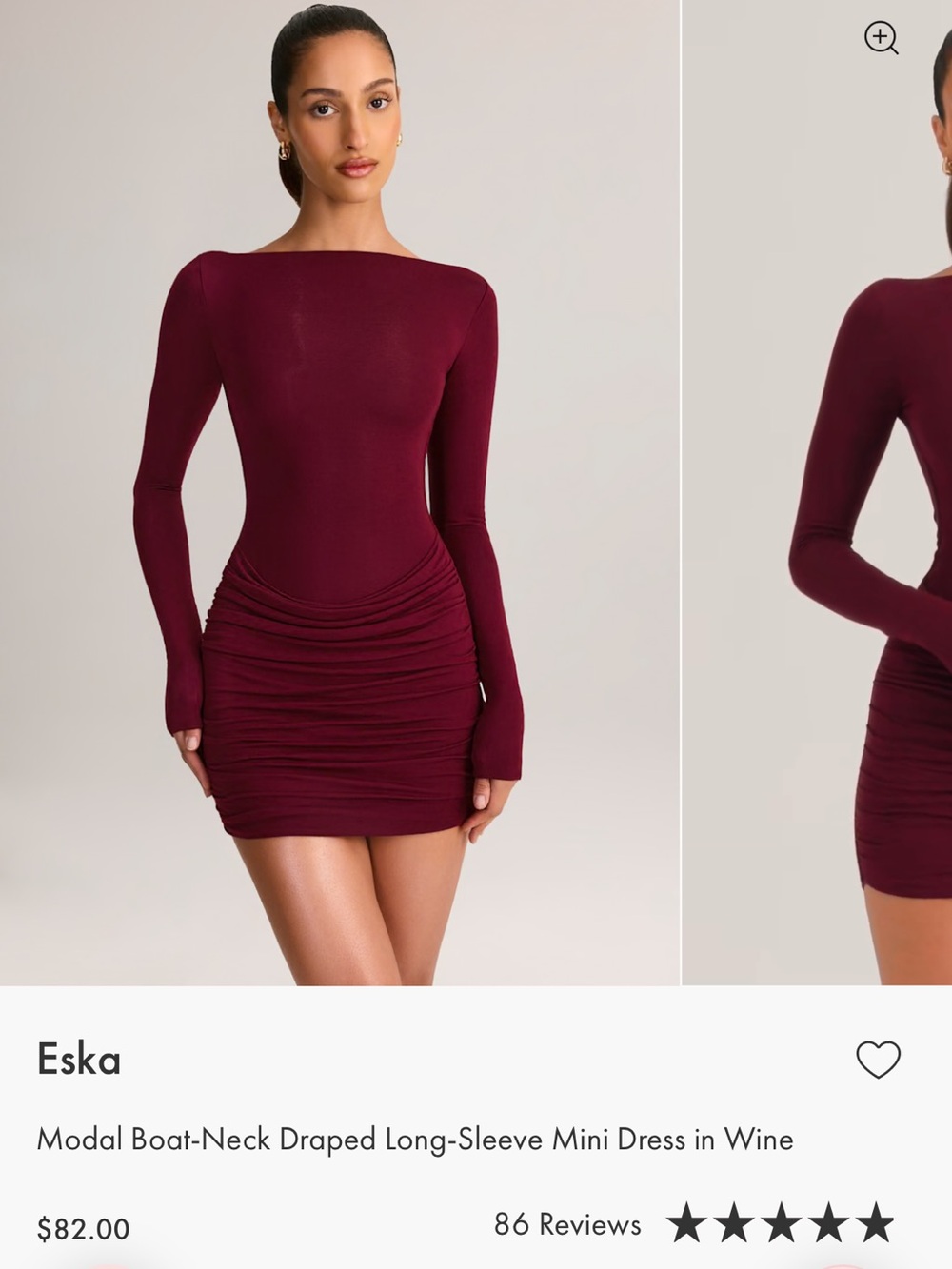 Oh Polly Wine Red Long Sleeve Draped Front Dress